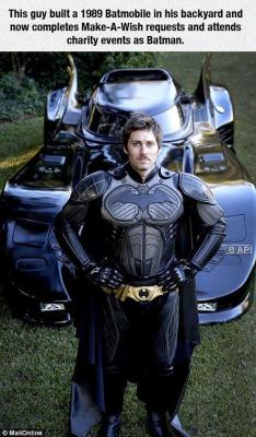 roguevsrogue:  ‘This guy [Zac Mihajlovi from Australia] built a 1989 Batmobile in his backyard and now completes Make-A-Wish requests and attends charity events as BATMAN.’BAMF!  Hats off to you good sir&hellip; Class act