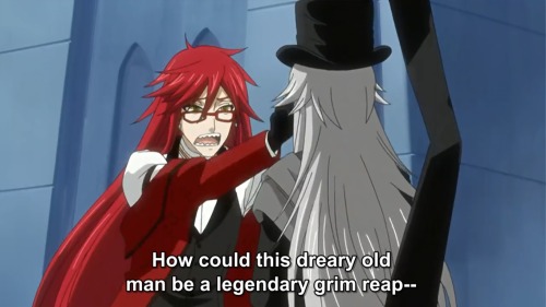 lokilaufeysonthefrostgiant:  intheskywithcats:  new hobby: taking screenshots of every scene grell sutcliff is in  Some how this reminds me of Loki….not sure why…