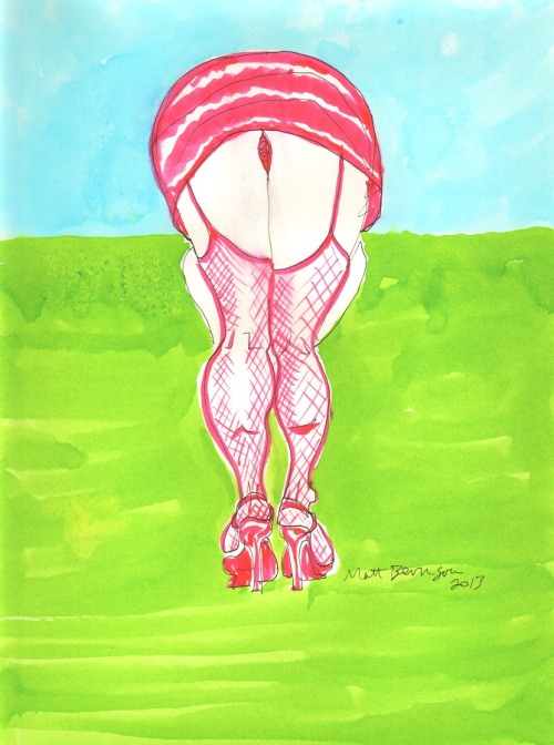 Drawings of Lilly Bordeaux done at Dr. Sketchy’s Boston. Ink and watercolor on paper, 11"x14", Matt Bernson 2013