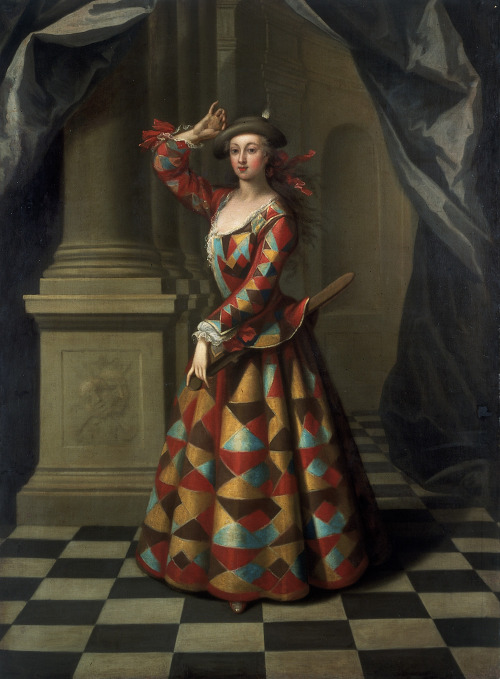 oldpaintings:Hester Booth as Harlequin by John Ellys (English, c. 1701–1757)