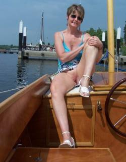 you have the wrong shoes on for a boat ma but seeing as you have no panties on that is fine 