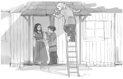 kaciart:  Stick suggested teenage Durins. With their father dead they would have to be the men of the house and do any of the DIY jobs that were needed. And because theyre young it probably wouldn’t be the best workmanship. But Thorin is looking for