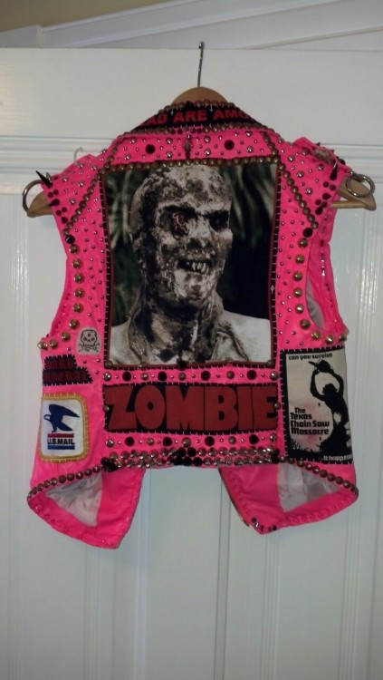 dielukedie-store:Another special order. *Bad photos :(  I reblogged this vest a couple times from your main blog but that particular post never had a photo of the back. So kewl. This vest was one of the inspirations for me to make and sell my own punk