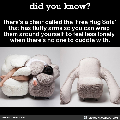 did-you-kno:  There’s a chair called the ‘Free Hug Sofa’  that has fluffy arms so you can wrap  them around yourself to feel less lonely  when there’s no one to cuddle with.  Source  En estos momentos: deme 10