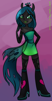 vertizontal:  Queen Chrysalis was the challenge today..so I drew her as an Equestria Girl!  Though I imagine if she was in it, she’d be much older. Maybe a teacher or something!  I probably won&rsquo;t go looking for any EG figures (dolls yeah I know)