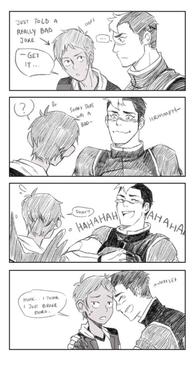 rustdust:I love the headcanon that Shiro has been holding back whenever Lance makes a bad joke. He&r