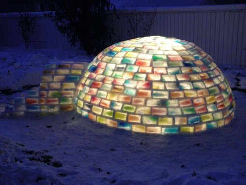 fer1972: An Igloo in a Backyard Made up of Milk Cartons