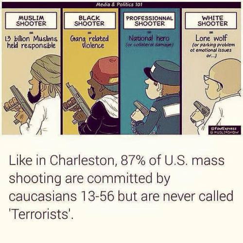 saywhat-politics:  87% of U.S. mass shooting are committed by caucasians 13-56 but are never called ‘Terrorists’