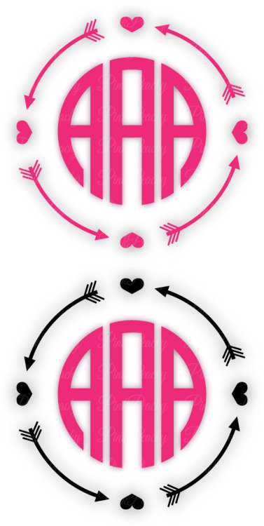 Arrow Heart Frame for Circle Monogram Alphabet Digital Cutting File Graphic papercut monogram printa