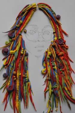 sweetjesuswhatanatheist:  Woman with dreadlocksThis pencil drawing is oranamented with silk and foam clay. The texture of these types of clay are amazing and they are also very durable. Hope you like the result. 