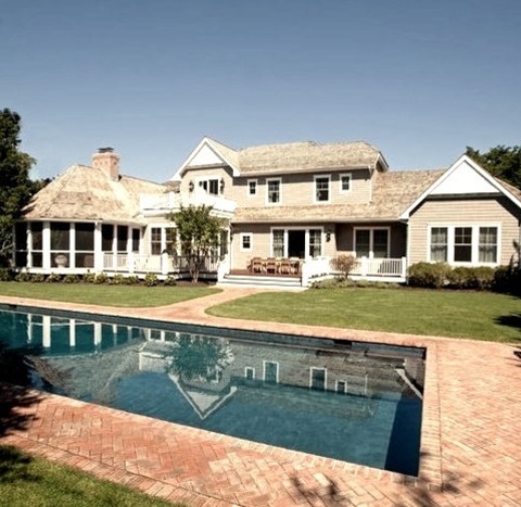 Pool New York Large Elegant Backyard Brick And Rectangular Lap Pool Photo