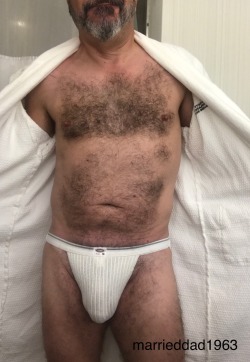 marrieddad1963:  marrieddad1963:   Hotel Robe Bike Jock Dry: Before the Shower  Repost from September 2018: Recently uncensored. (680) 