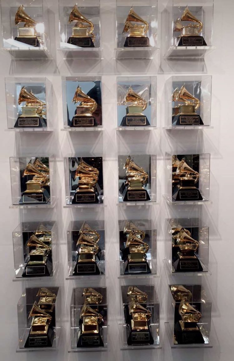 acewiththelemonade: Beyoncé’s Grammy wall with her 20 Grammys secured in cases.