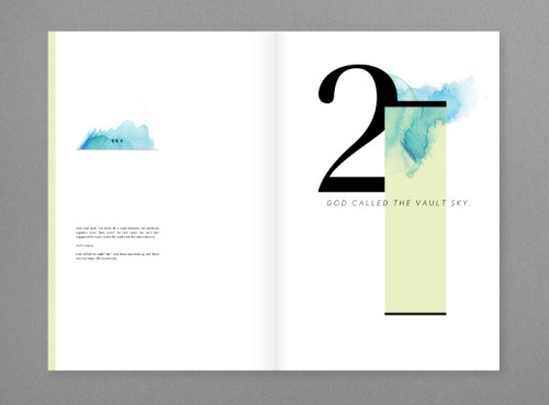 UW Design 2013In the Beginning tells the story of Creation from Genesis in simple imagery to allude 