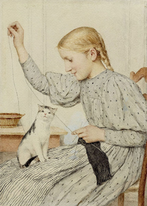 realism-love:Sitzendes Mädchen mit einer Katze via Albert Anker