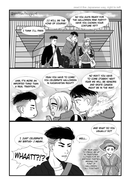 ainitsuite-agape:HAPPY HALLOWEEN &amp; HAPPY B-DAY OTABEK! This year I haven’t had time to draw something new ;w; but I guess I can share the manga I drew for OTABESCENCE &amp; BEKASTAN (first 3 pages) and the continuation I drew last year! (read