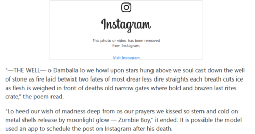  I can’t believe it. Zombie Boy’s management deleted his last post from his Instagram account. They 