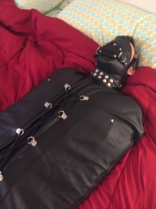 bondageandsocks:The BF put me in the sleepsack for a couple of hours. Nice bf, but more is always be