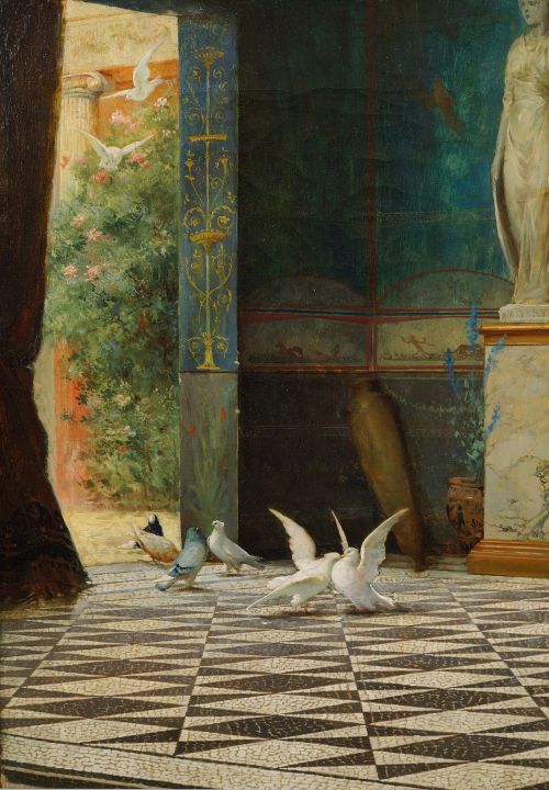 huariqueje:Tranquil Interlude, Inside a Roman Palace(Detail)  - Edouardo Ettore Forti ,n/d.Italian, 