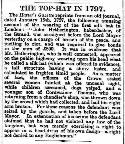 maggie-stiefvater: my-ear-trumpet: The first top hat was reportedly worn #OnThisDay in 1797, when &l