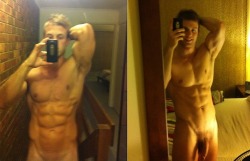marriedjock8:  My gym buddy and I had been trading gym progress pics for about three months when one Saturday night late I got these three over the course of an hour. I had been in bed asleep for awhile, so it was the first thing I saw when I woke up.