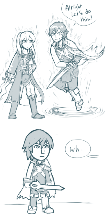 rubiarts:  i didnt get the update or the mii yet but im loving it   Poor Chrom~ relegated to being a final smash and force to fight himself lol XD