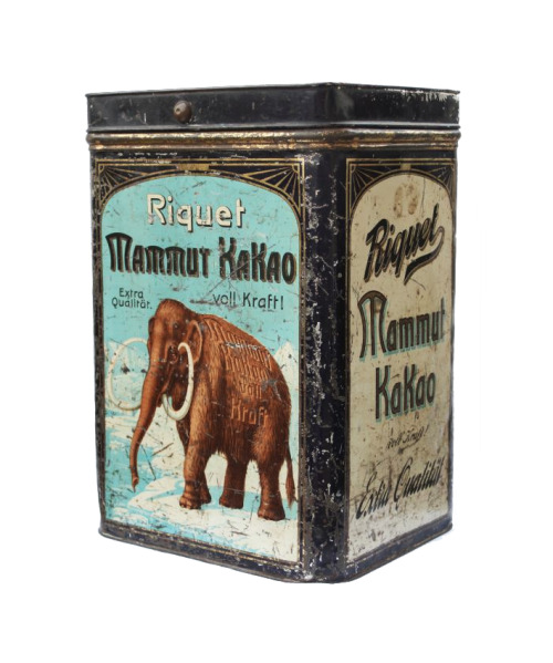 Mammoth Cocoa / Mammut Kakao tin box, “full of power”, 1910. Riquet, Leipzig. Source