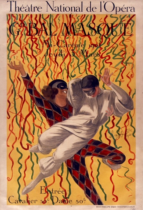 Théâtre National de l’Opéra.Grand bal masqué Mi-carême, 1921.Jeudi 3 Mars.Affiche.Art by Leonetto Ca