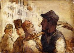 Honoré Daumier (French, 1808-1879), Workmen on the Street, 1838–40. Oil on board, 12.4 x 17 cm. National Museum of  Wales, Cardiff.