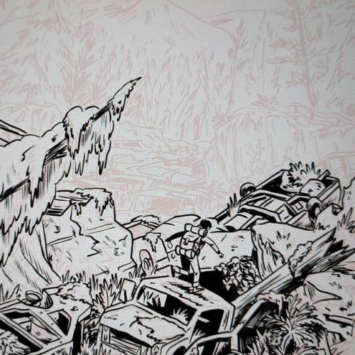 Drawing a car graveyard for #TheSearchers. #comics #process #onipress #postapocalyptic