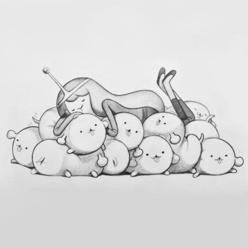 by character & prop designer Joy Angjoy-ang:  Bed of marshmallow puppies.