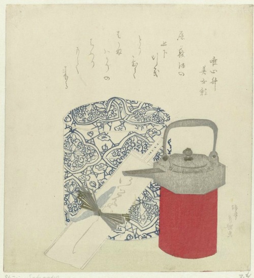 huariqueje:Rice wine jar silver and porcelain pot  -  Teisai Hokuba, 1820-29, Japanese, 1771–1844col