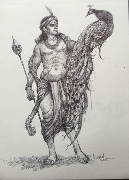 Murugan, Ballpoint pen art by odisha artist Shri Bijay Biswal