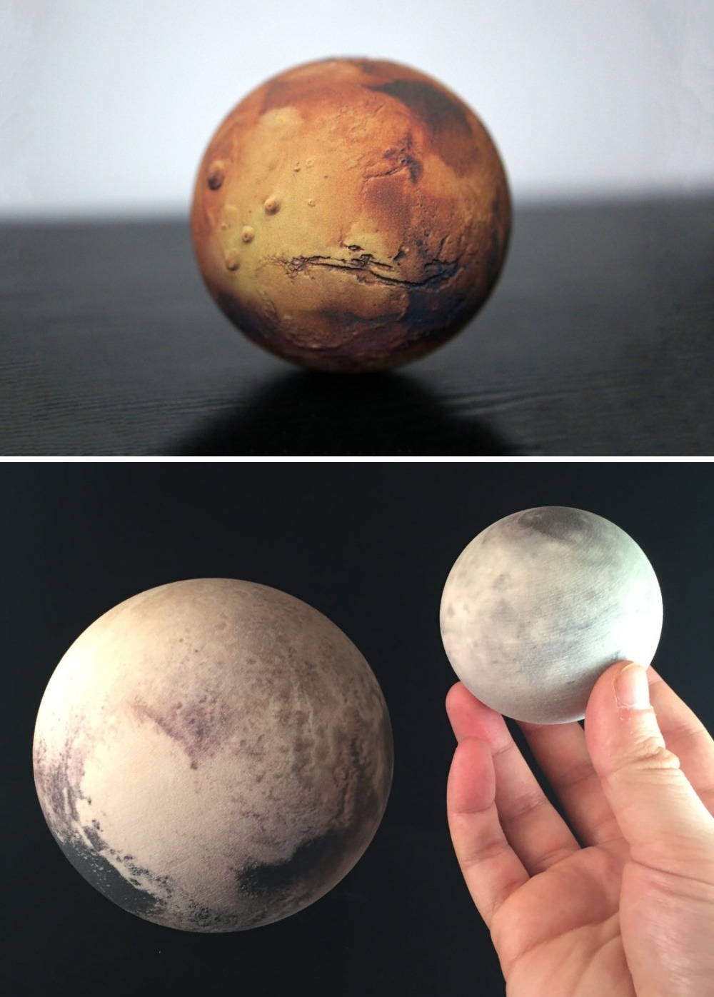 primarybufferpanel: sosuperawesome:  3D Printed Planets and Moons, made to relative