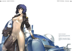 artbooksnat:  Ar Tonelico (アルトネリコ) character designer Nagi Ryo (凪良) also illustrated an awesome version of Ghost in the Shell&rsquo;s (攻殻機動隊) Motoko Kusanagi and Tachikoma, from his Comiket 79 release INFLUENCE (Mandarake).