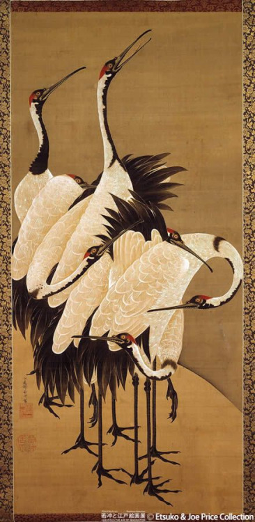 japaneseaesthetics:Painting of standing cranes, 18th century, Japan, by artist Ito Jakuchu.Wiki: Itō