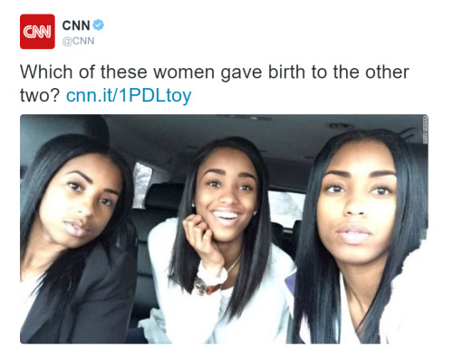 the-perks-of-being-black:  “When Kaylan Mahomes posted a recent car selfie with her twin, Kyla, and their mother, the social media world went into confusion. The caption by the high schooler read, ‘Mom, twin and me.’ But because all three share