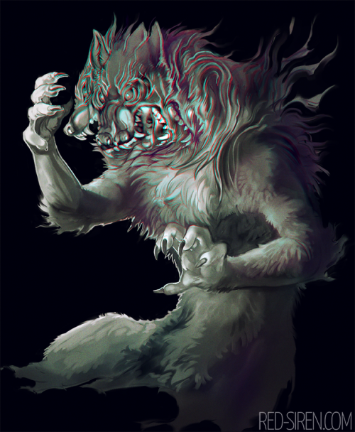 crow-fangs:commission for @werewolf-noises of their character Hati being a little bit out of sync. :