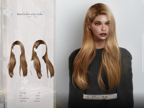 Exposed ear long hair - ER0420 by wingssimsCreated for: The Sims 4Colors:15All lodsCompatible hatsSu