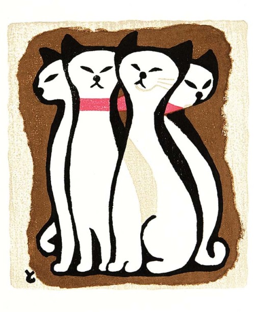 Inagaki Tomoo (1902-1980)　稲垣知雄 Four Cats
