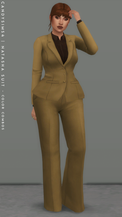 candysims4:NATASHA SUITA two piece outfit that comes with a blazer and pants matching colors.You can
