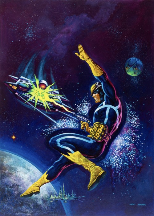 manyworldspress:Ken Barr, Star-Lord, cover illustration for Star-Lord, Marvel Preview #11 (June 1977