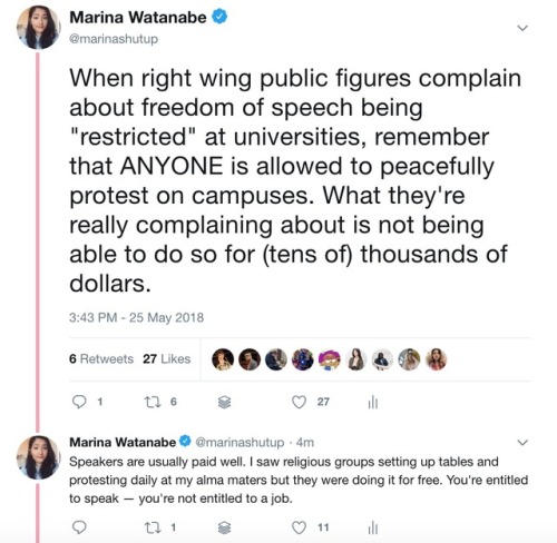 marinashutup:RE: “OMG LIBERAL COLLEGE STUDENTS ARE SuPPRESSING MY RIGHT TO FReE SPEECH!!!1!”