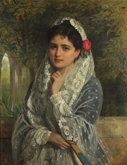 John Bagnold Burgess (English, 1829 - 1897)A Spanish Beauty in Seville. 19th century