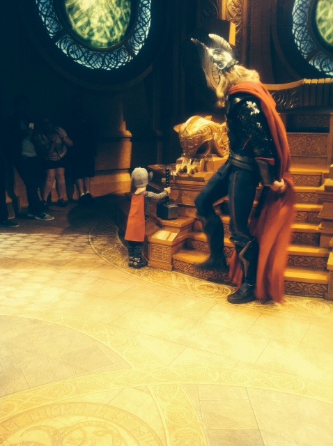princessbubblgum:  graymaven:  princessbubblgum:  at disneyland there’s this thor meet and greet thing and he does this whole spiel about how there’s only ONE WHO CAN PICK UP MJOLNIR and he challenged ANYONE IN THE CROWD TO MAKE AN ATTEMPT and then