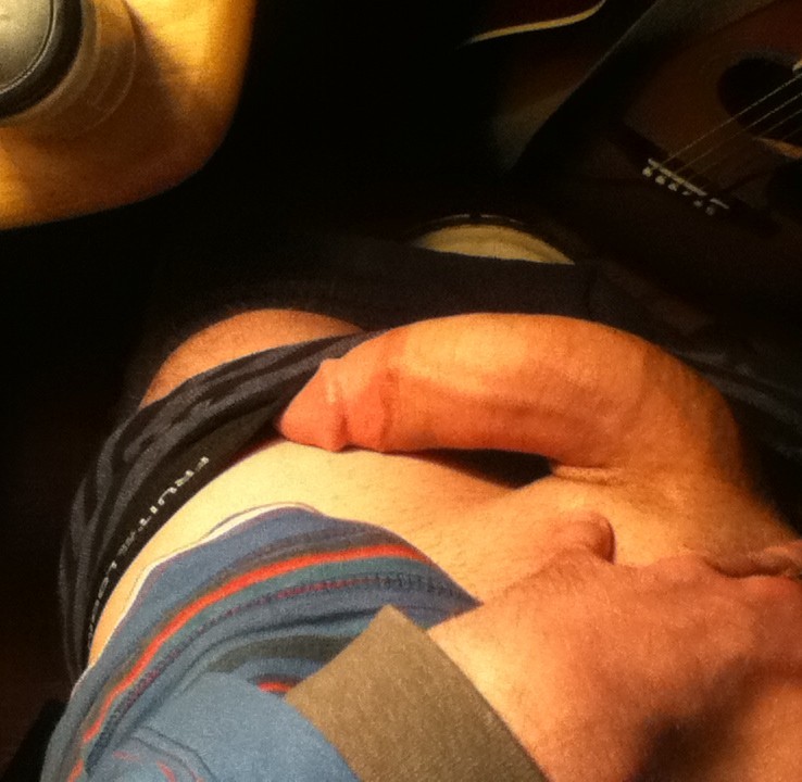 Tucked into my elastic band. Feels so good to stretch my cock from side to side like