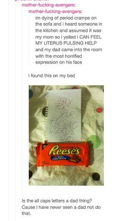 carryonwaywardfan:  Periods and Tumblr Part 1   @dommebadwolff23