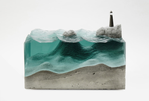 from89:  Sculptures of ocean waves and watery landscapes by layering multiple sheets of hand-cut glass by Ben Young  