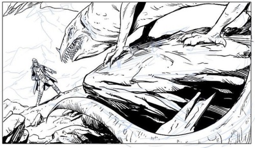 Weekend drawing menu includes big rocks, big lizards, and big trouble. #comics #wip #sciencefiction 