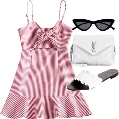 Untitled #23681 by florencia95 featuring a shoulder bag purse ❤ liked on PolyvorePink striped dress 